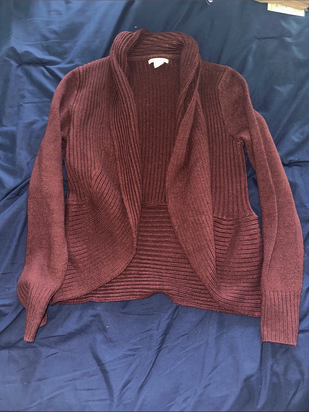 H&M Burgundy Open-Front Ribbed Cardigan
